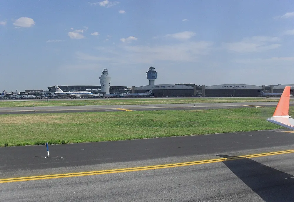 LaGuardia Airport seen from a runway, showing the airfield used in the March collision.