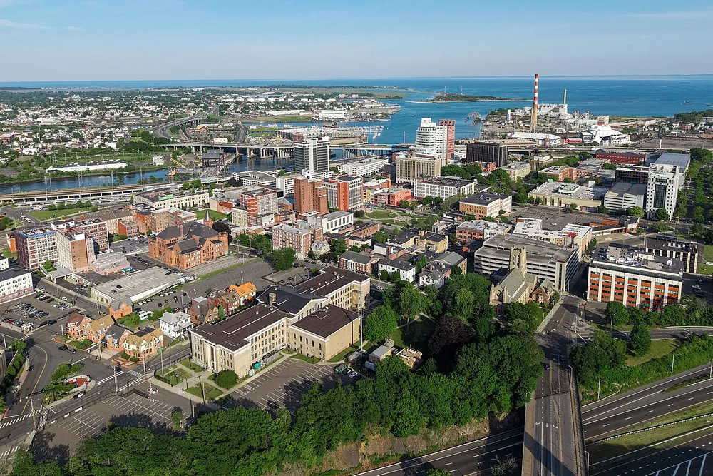 Aerial view of downtown Bridgeport, Connecticut.
