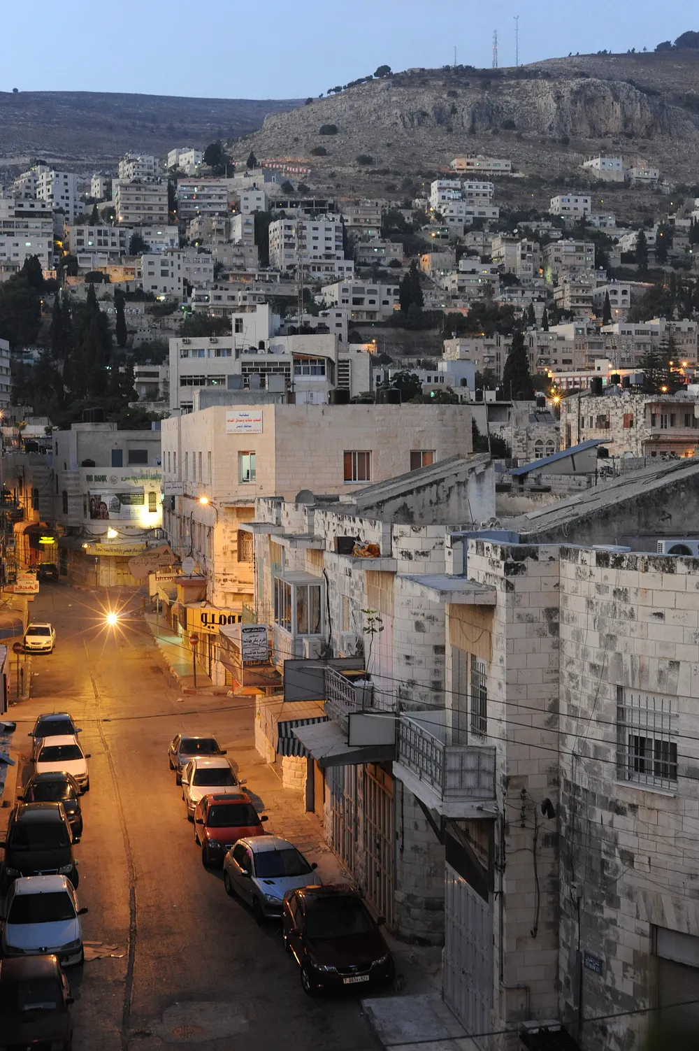 Streets of Nablus in the West Bank at evening twilight, 8 August 2011.