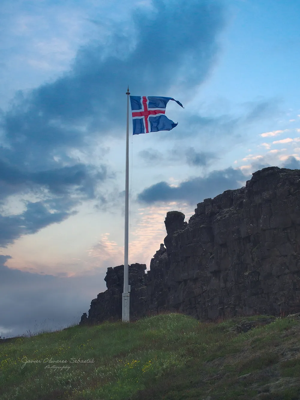 The Icelandic flag at Thingvellir National Park, 12 August 2015.