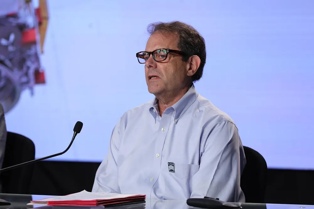 Lee Armus of Caltech/IPAC speaks at a science briefing for NASA's Nancy Grace Roman Space Telescope inside the NASA News Center at Kennedy Space Center, Florida, 29 August 2026.