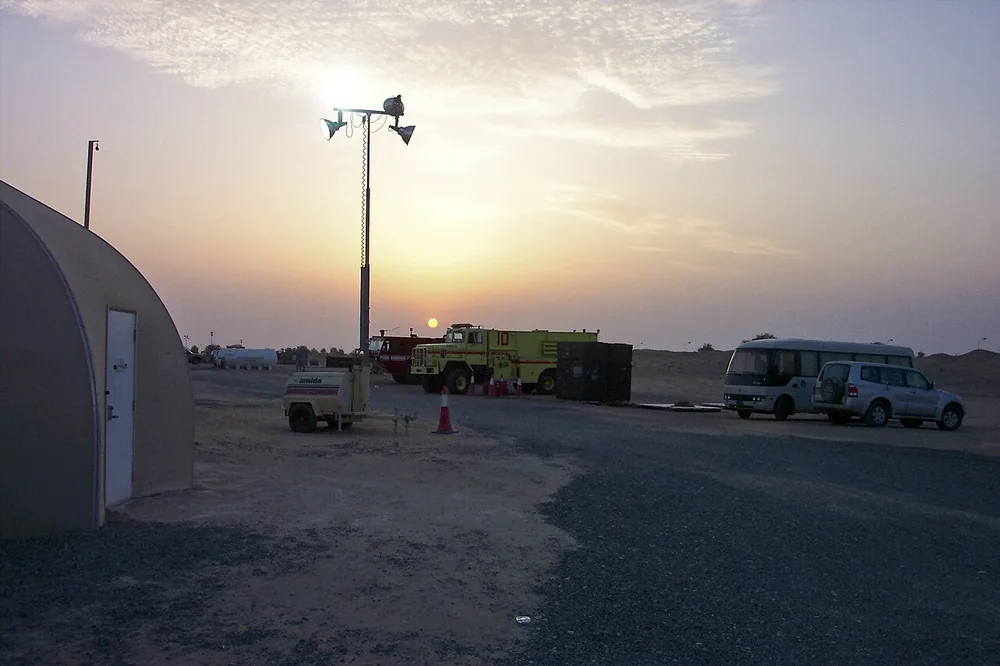 Sunset at Al Minhad Air Base, Dubai, United Arab Emirates, 26 July 2003.