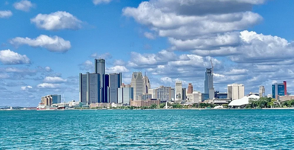 The Detroit skyline from Belle Isle Park, Michigan, 11 August 2024.