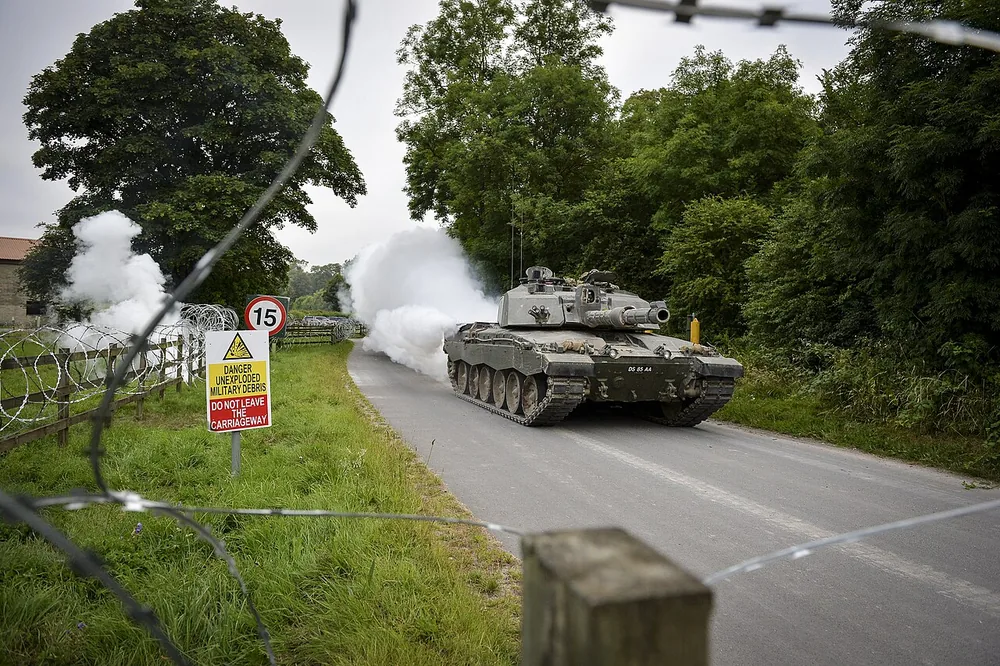 A Challenger 2 tank on Salisbury Plain, England, 17 July 2014.