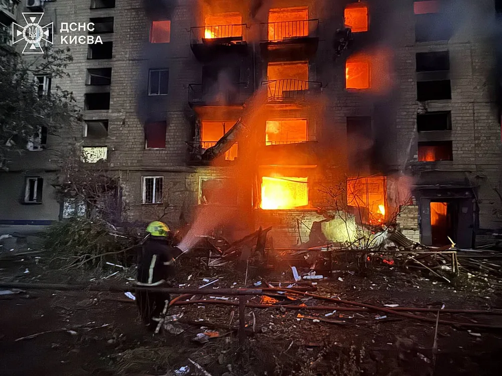 Destruction in Kyiv after a Russian attack, 2 July 2026.