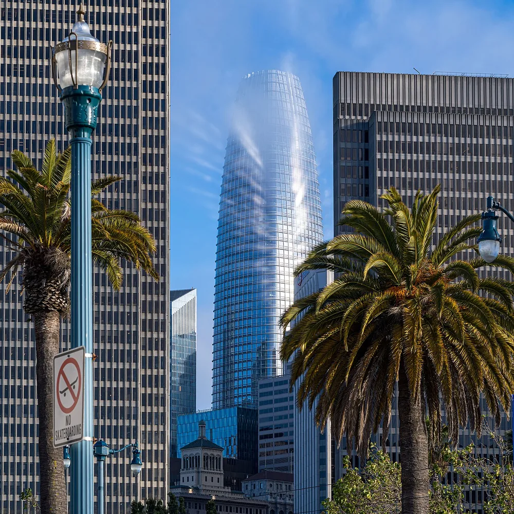 Fog around Salesforce Tower in San Francisco, California, 11 July 2023.