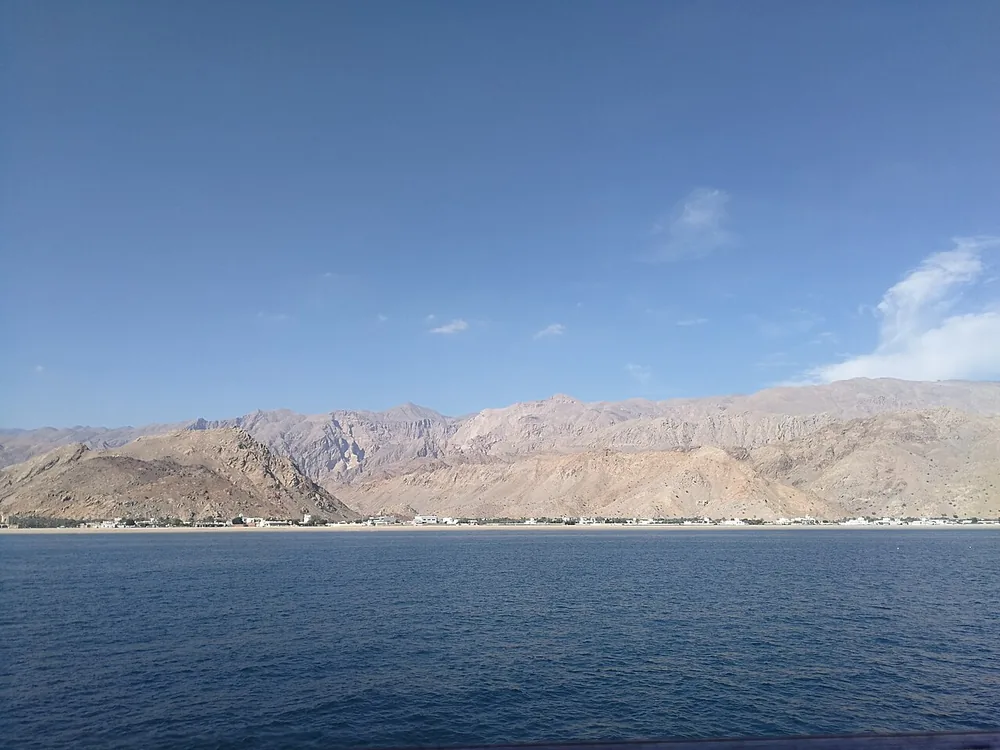 Coastline of Dibba Al Baya in Musandam Governorate, Oman, on the Gulf of Oman side of the Strait of Hormuz.