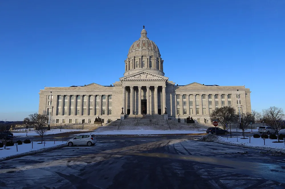 Front of the Missouri State Capitol in Jefferson City, Missouri, 21 February 2025.