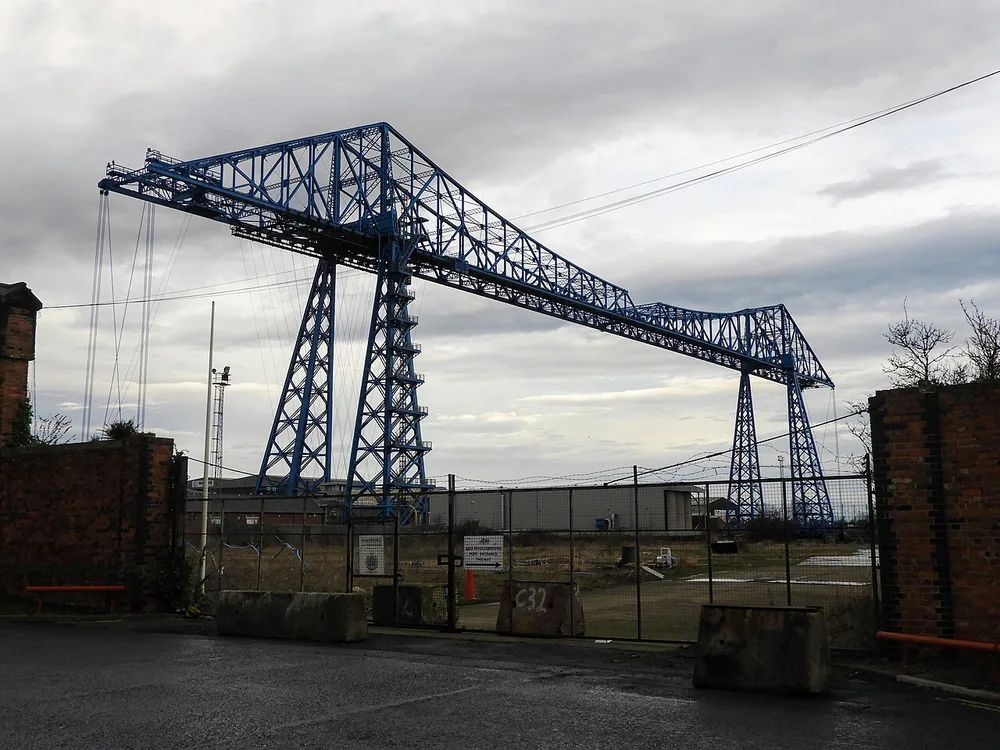The Middlesbrough Transporter Bridge across the River Tees, England, 31 January 2020.