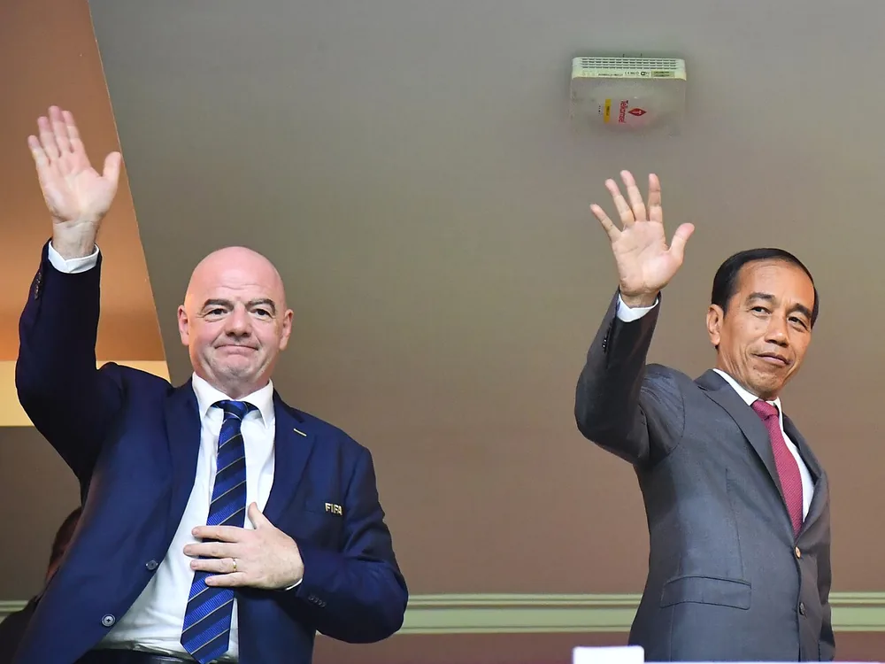 FIFA president Gianni Infantino with Indonesian President Joko Widodo at the opening ceremony of the 2023 FIFA U-17 World Cup.