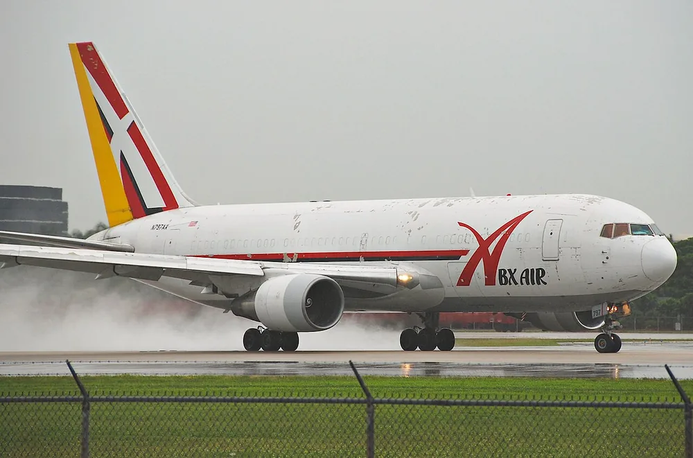 An ABX Air Boeing 767-281 freighter at Miami International Airport on 17 October 2011.