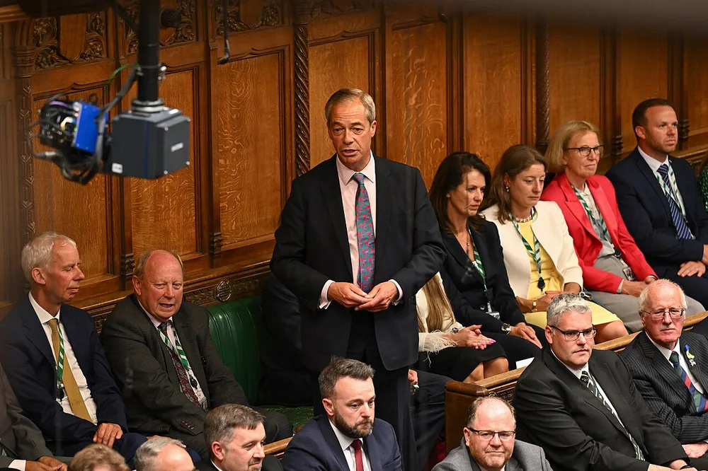 Nigel Farage, Reform UK leader and MP for Clacton, in the House of Commons chamber in July 2024.