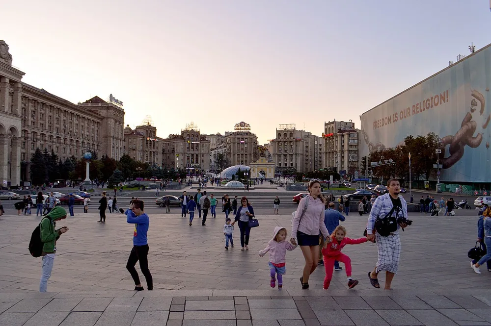 Maidan Nezalezhnosti in Kyiv, Ukraine, on a Friday evening in September 2017.