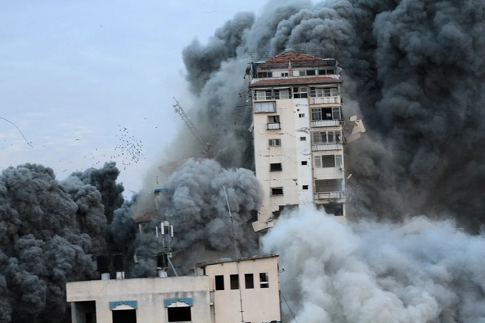 Damage in the Gaza Strip after Israeli airstrikes in October 2023.