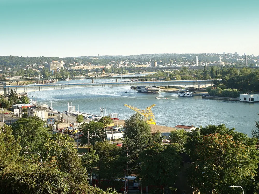 The Sava River in Belgrade, viewed from Kalemegdan fortress, 15 July 2007.