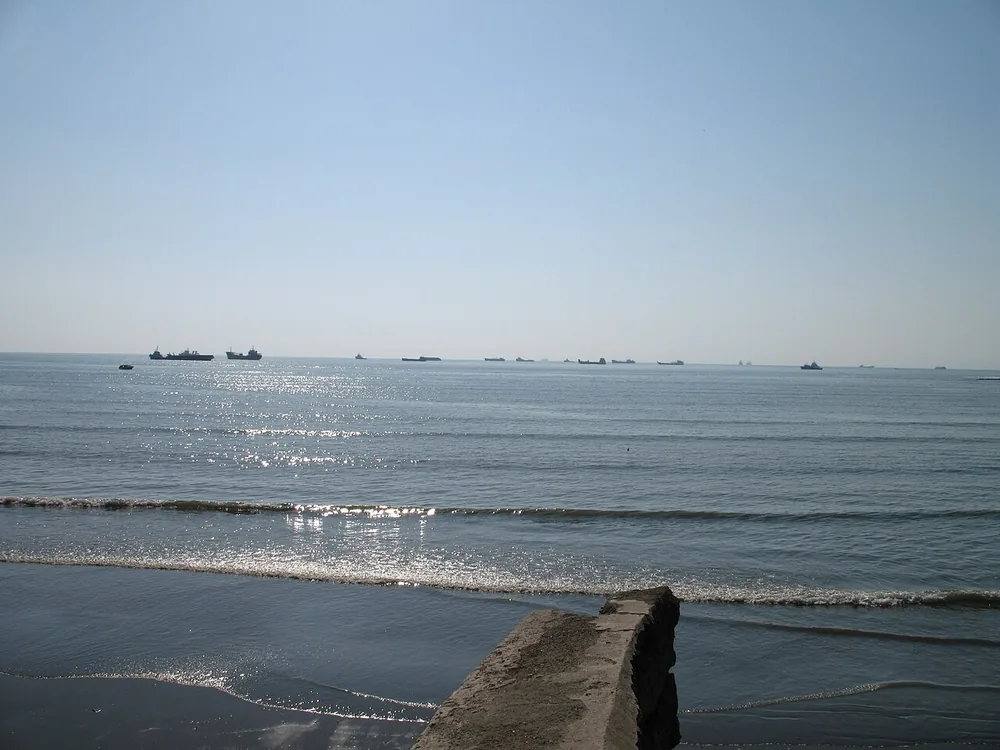 The Bandar Abbas coastline on the Strait of Hormuz in Hormozgan Province, Iran.