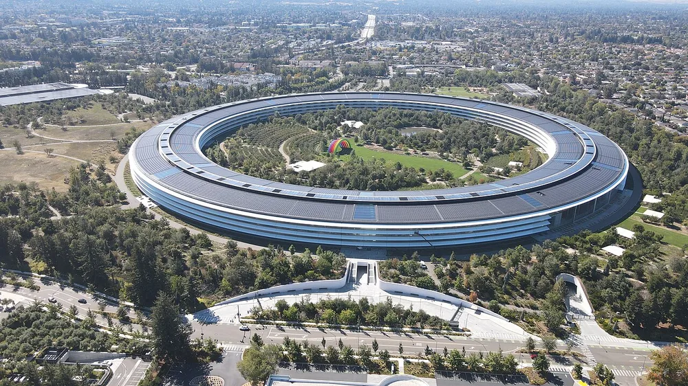 An exterior view of Apple Park in Cupertino, California, in 2022.