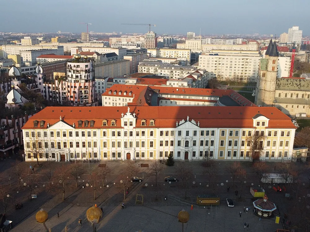 An aerial view of the Landtag of Saxony-Anhalt in Magdeburg, Germany.
