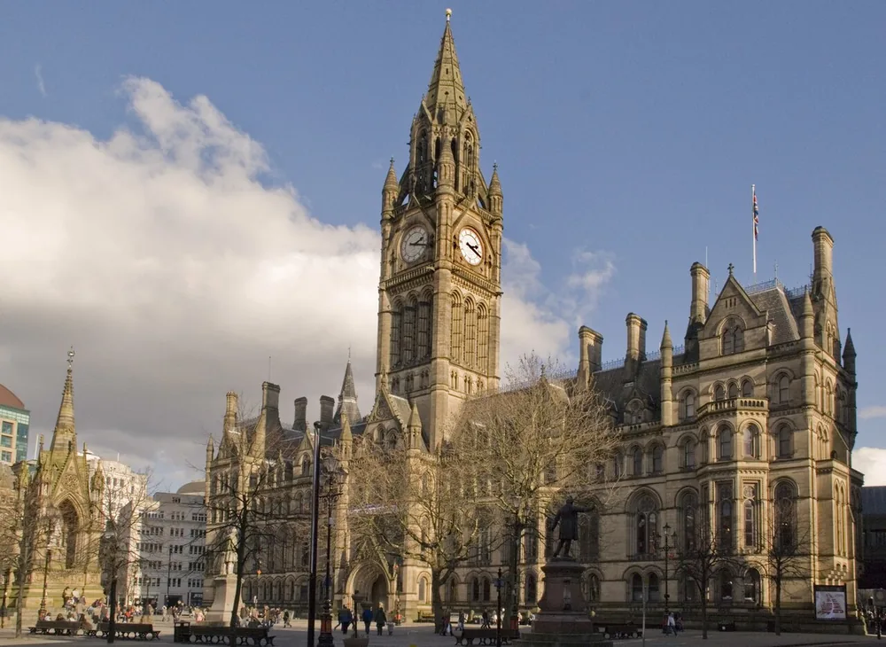 Manchester Town Hall seen from Lloyd Street in Manchester, England.