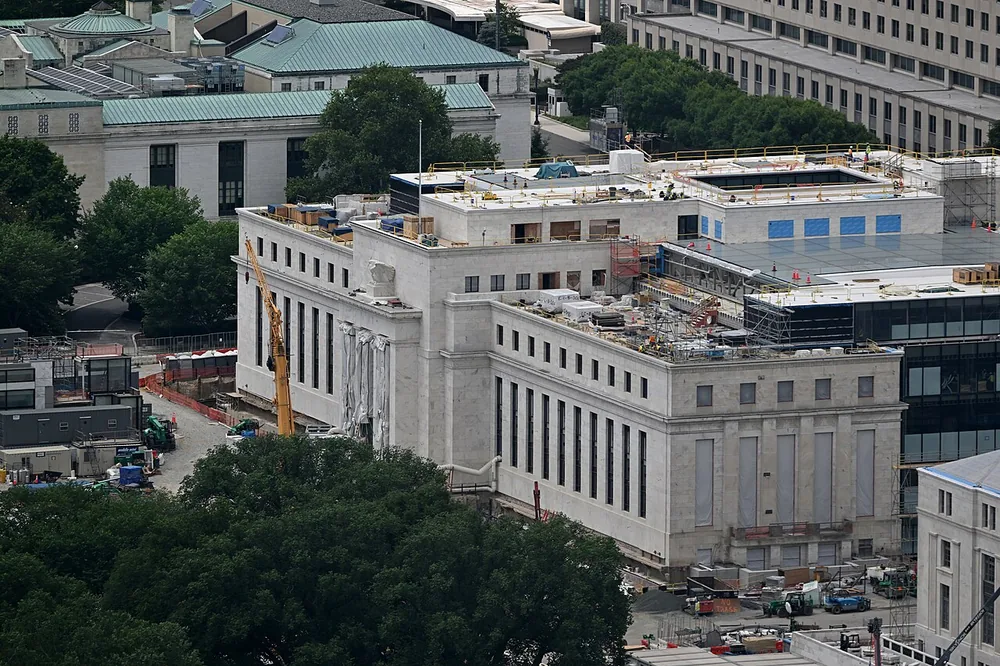 Construction work at the Marriner S. Eccles Federal Reserve Board Building in Washington, D.C., on 8 June 2026.