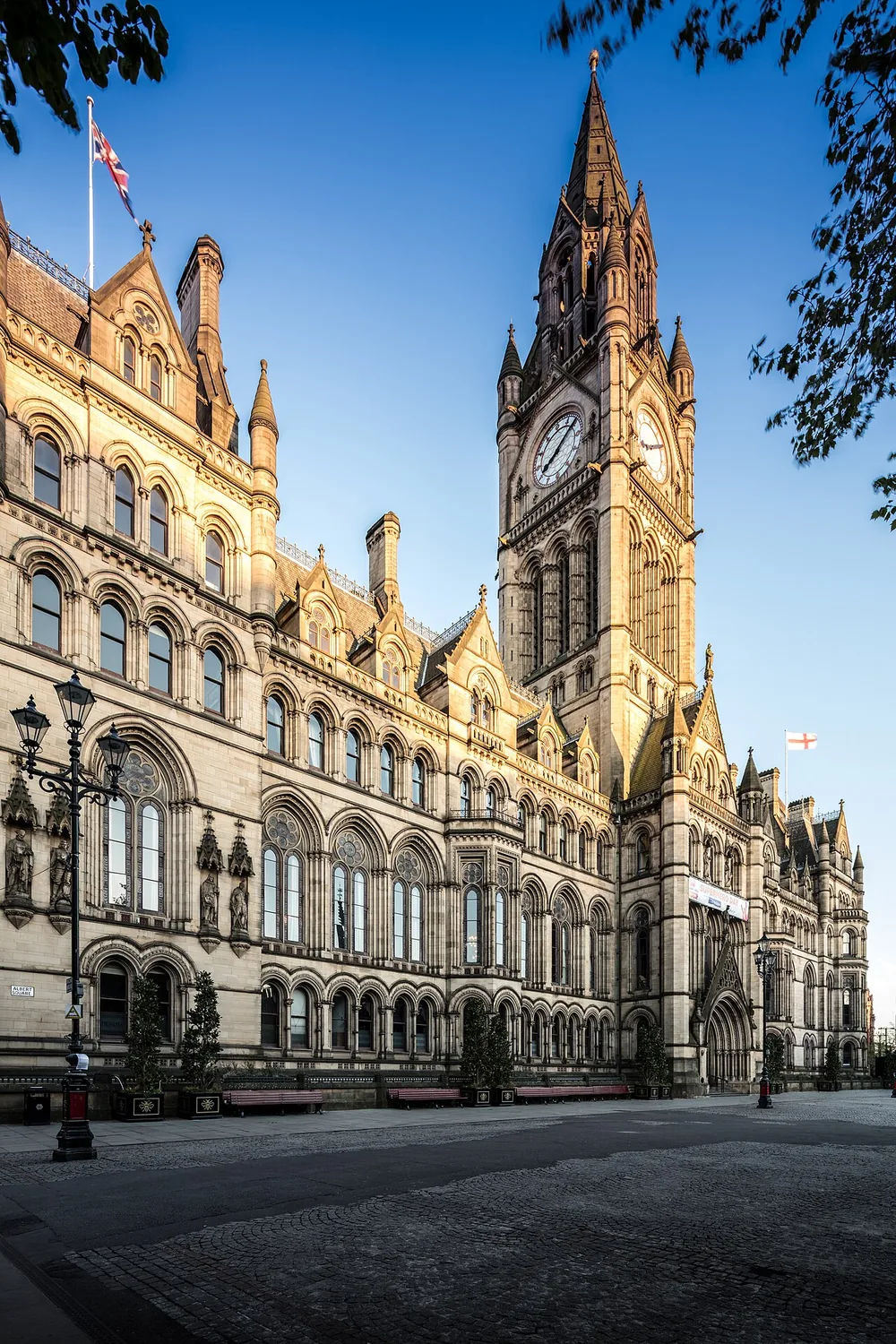 The exterior of Manchester Town Hall in Manchester, England.
