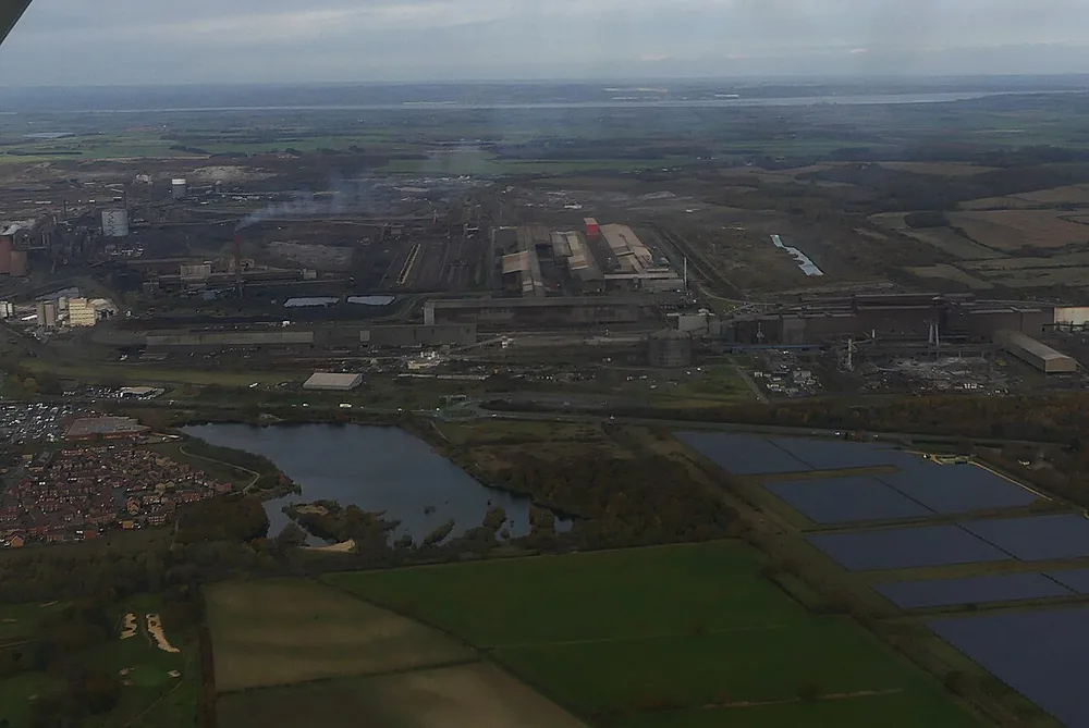 An aerial view of the Scunthorpe steel works in England in 2024.