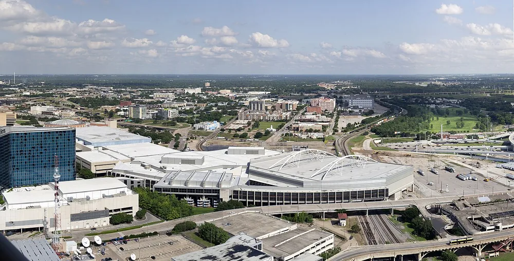 The Kay Bailey Hutchison Convention Center in Dallas, Texas, seen from Reunion Tower in May 2024.