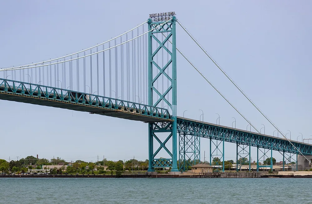The Ambassador Bridge between Windsor, Ontario, and Detroit, Michigan, on 1 June 2025.