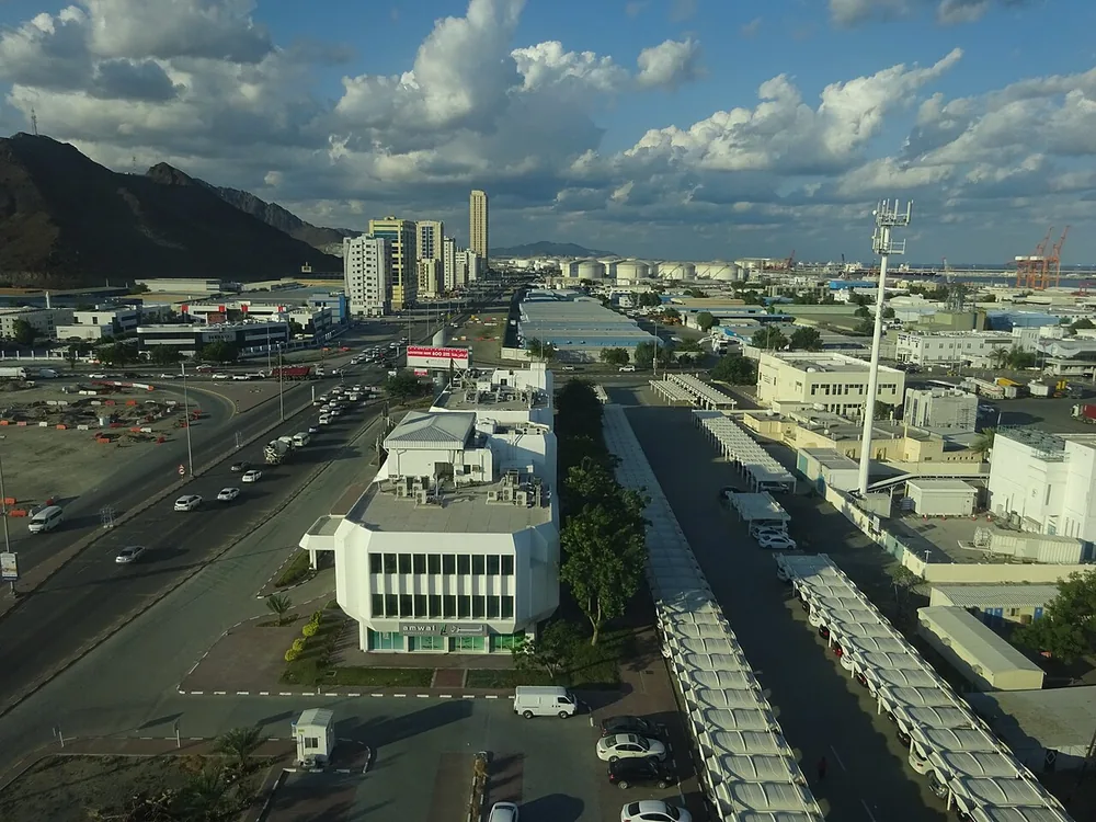 A view north toward Fujairah on the Gulf of Oman coast of the United Arab Emirates.