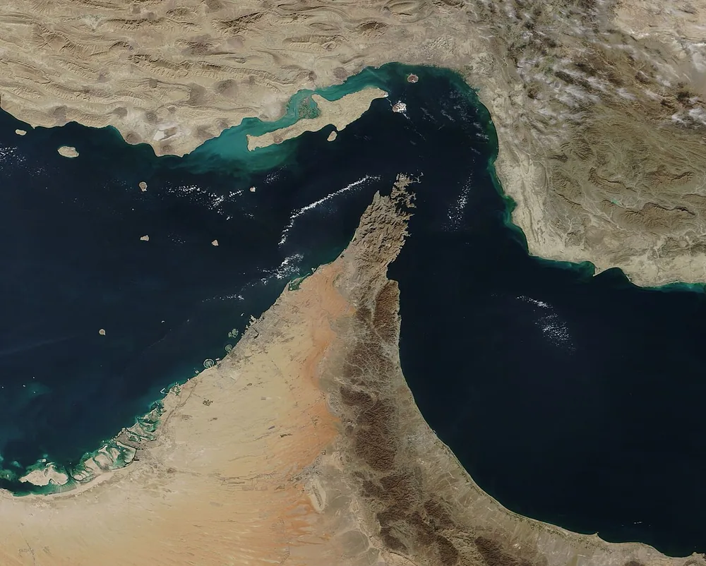 The Strait of Hormuz and Oman's Musandam Peninsula in a NASA MODIS true-color view from 6 December 2018.