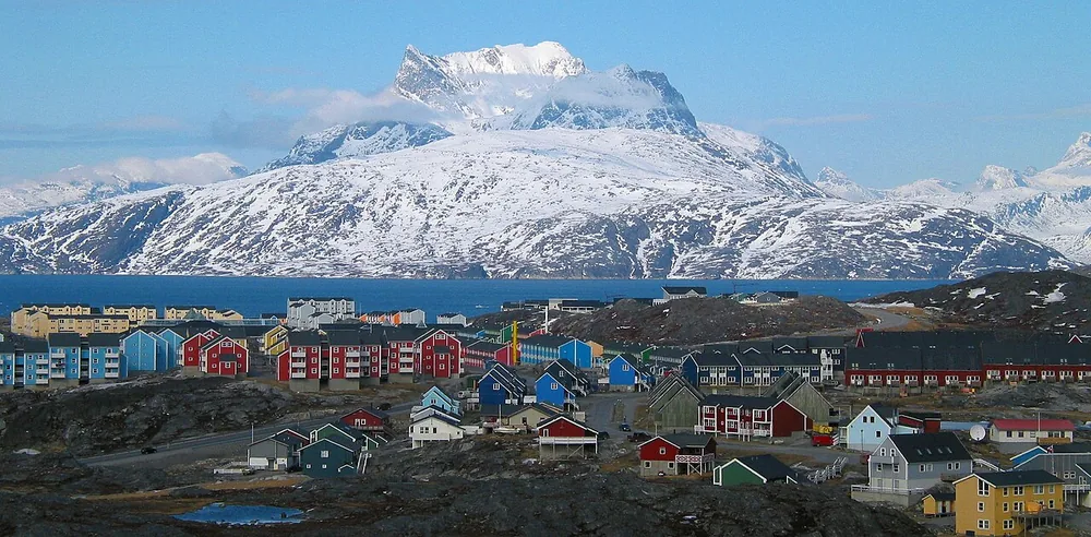 Nuussuaq district in Nuuk, Greenland, with Sermitsiaq mountain in the background, 2007.