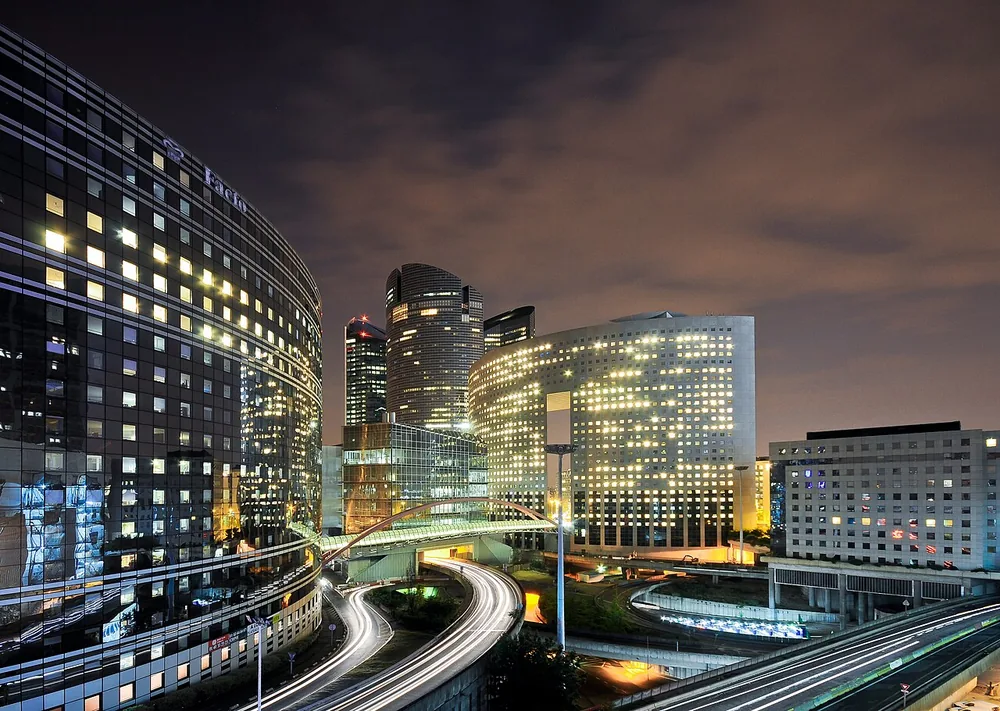 La Defense in Paris at night, 28 July 2011.