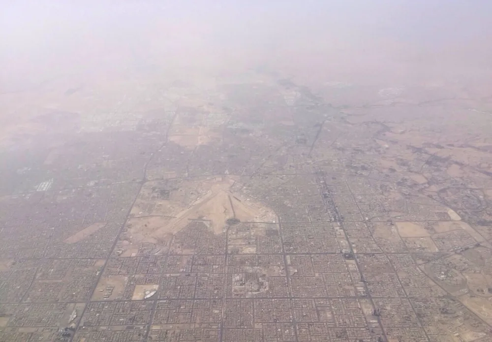 King Khalid International Airport seen from the air over Riyadh, June 2015.