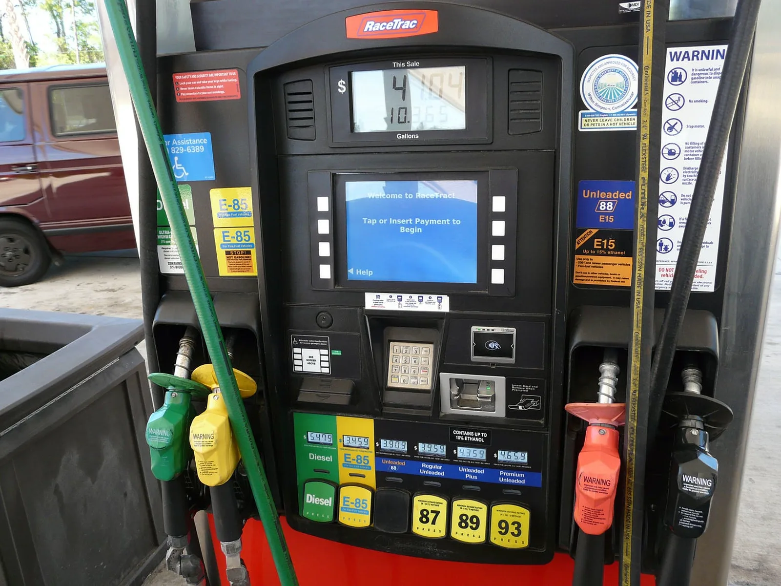 Fuel pumps at a RaceTrac station in Bradford County, Florida, 2012.