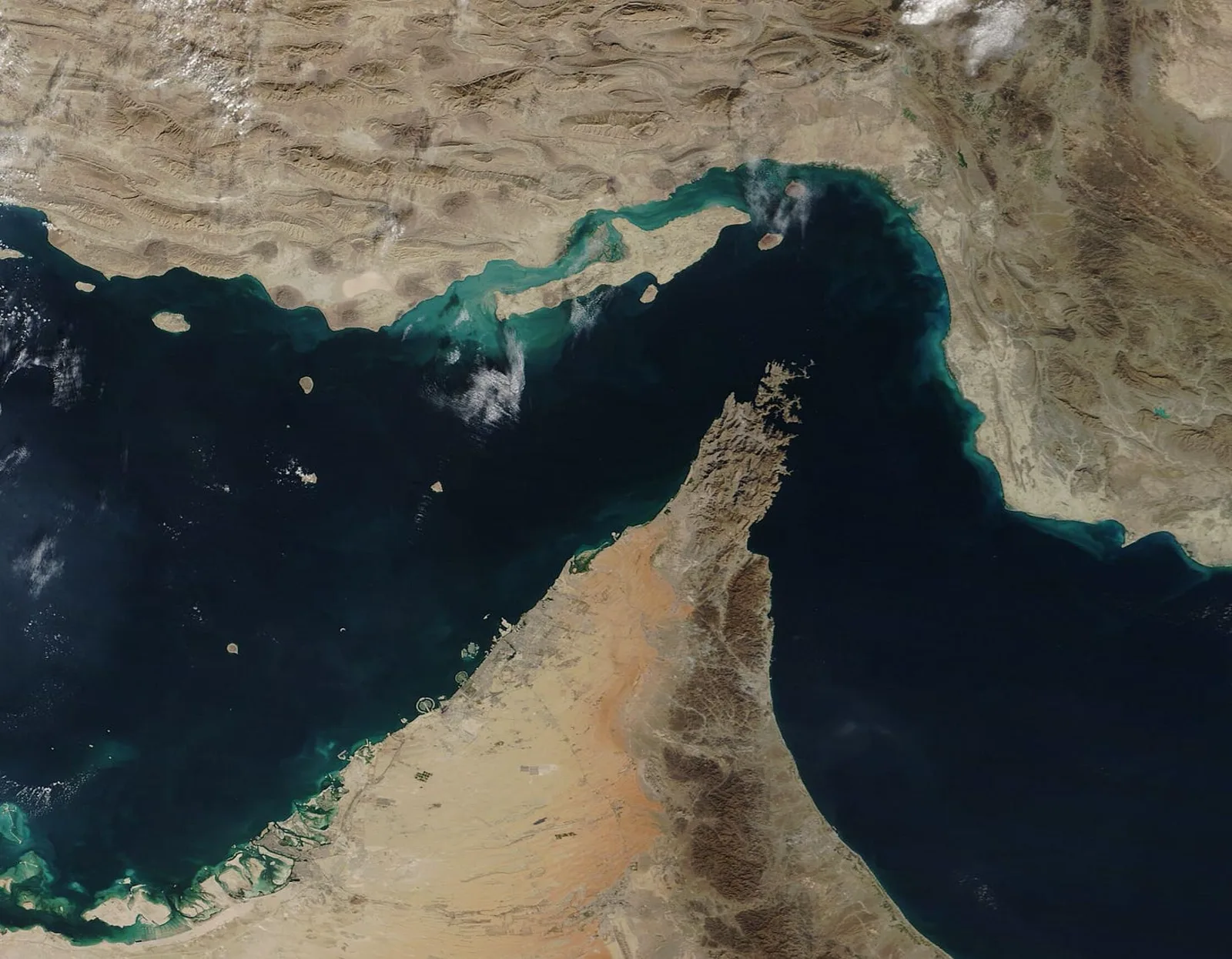 Satellite view of the Strait of Hormuz and Musandam Peninsula, 4 December 2020.