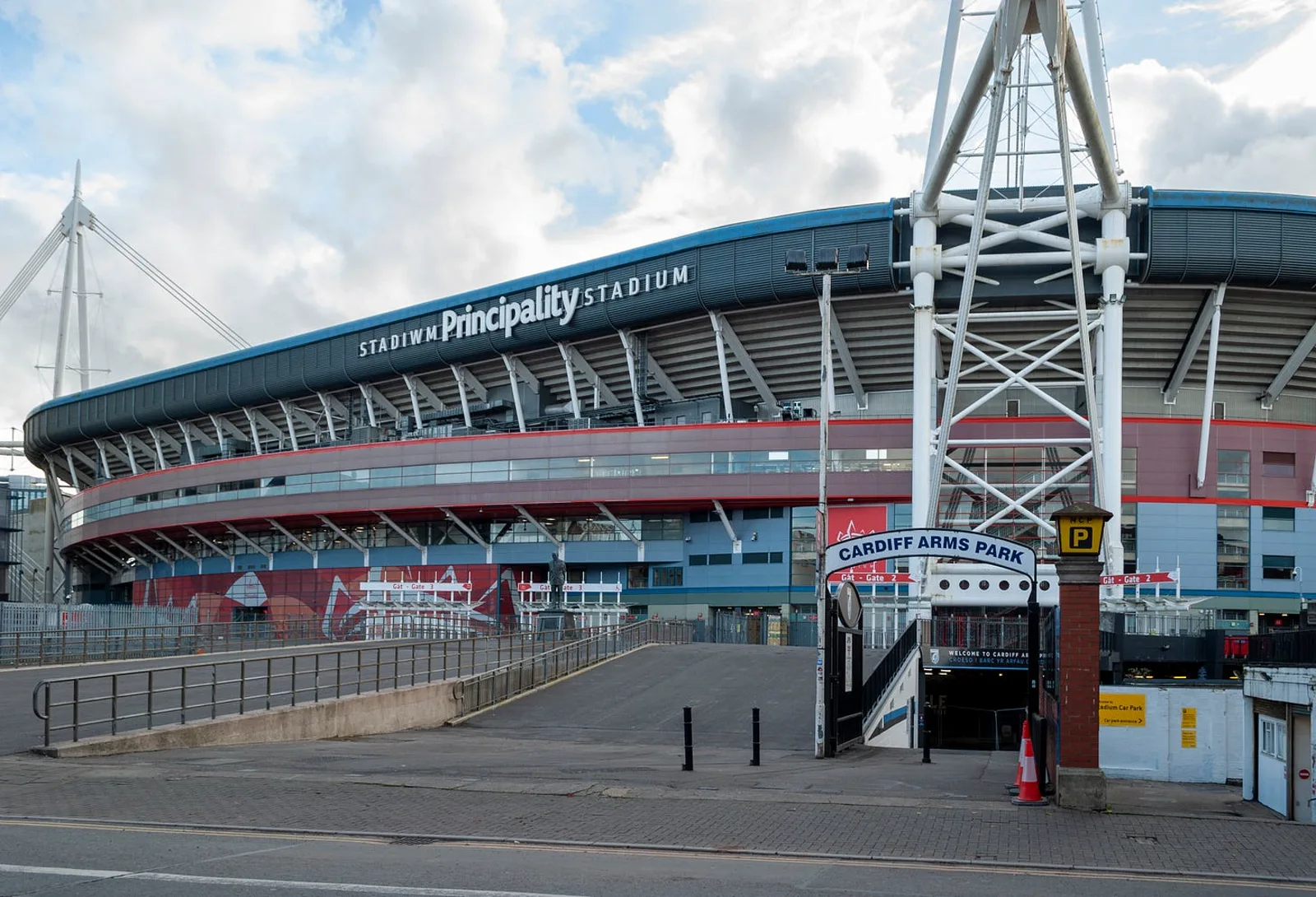 Principality Stadium seen from Westgate Street, Cardiff, October 2022.