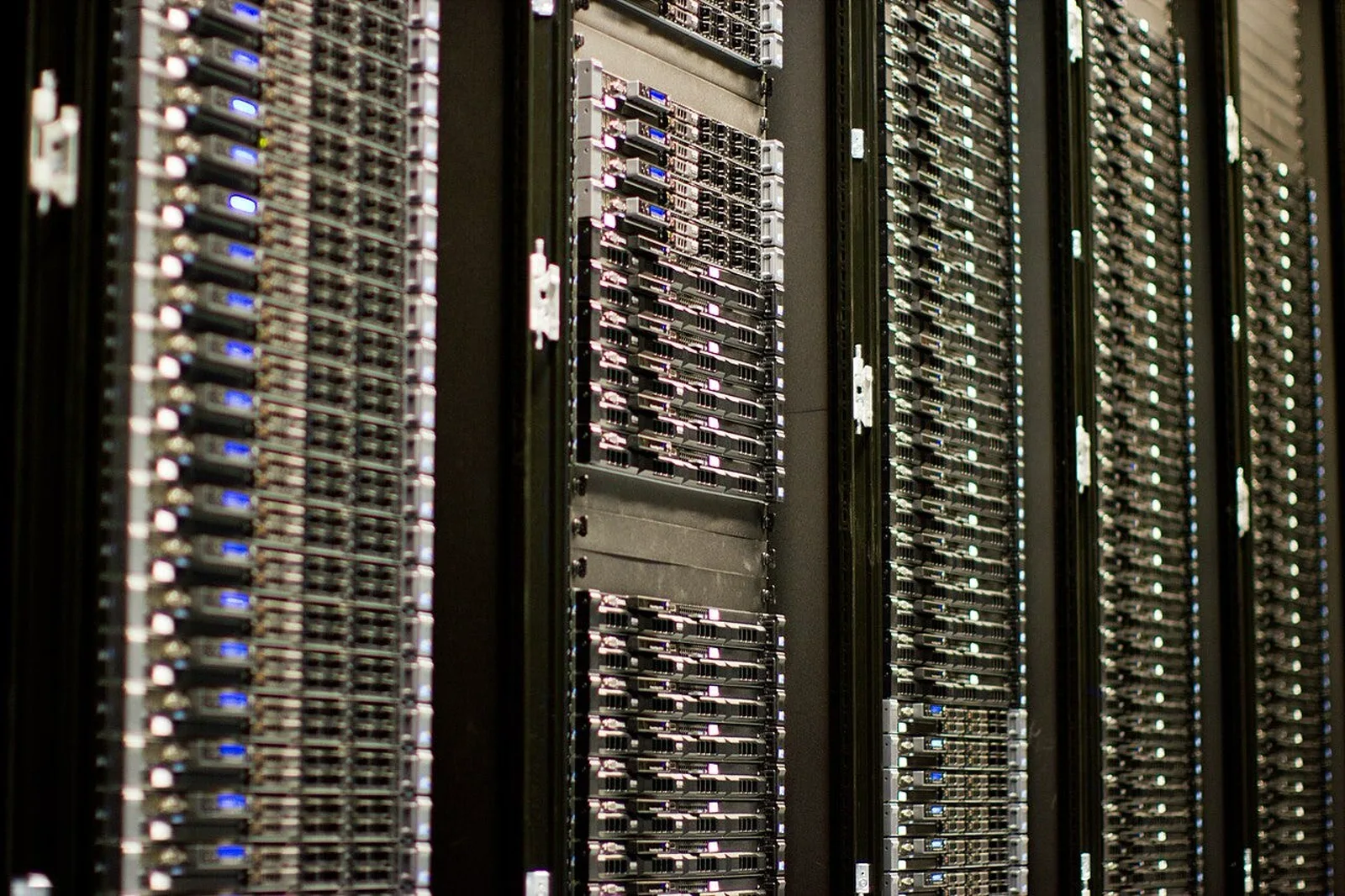 Server racks at a Wikimedia Foundation data centre. Photo: Wikimedia Commons, CC BY-SA.
