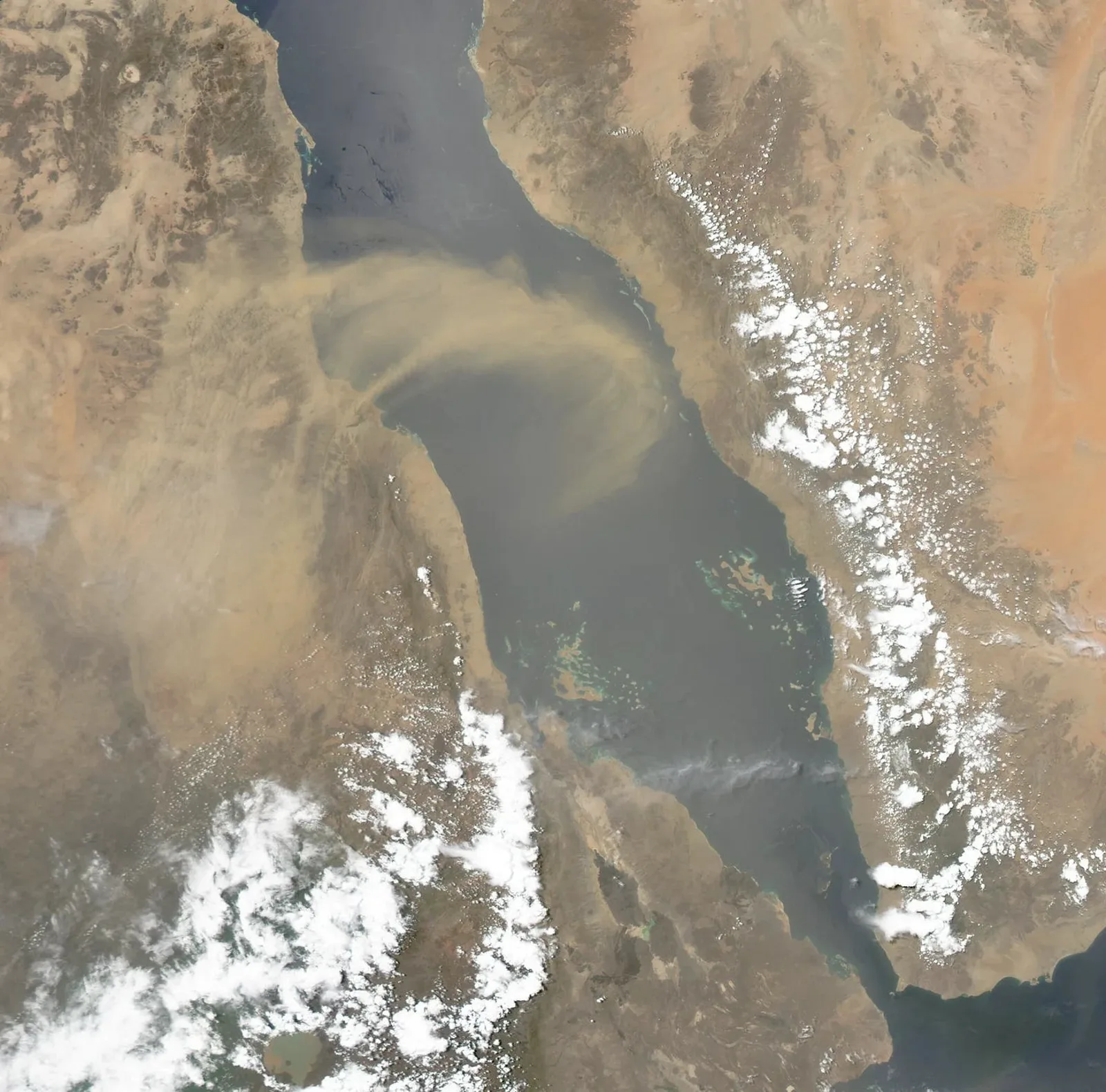 NASA view of the Bab el-Mandeb strait and the Red Sea shipping lane. Photo: NASA, public domain.